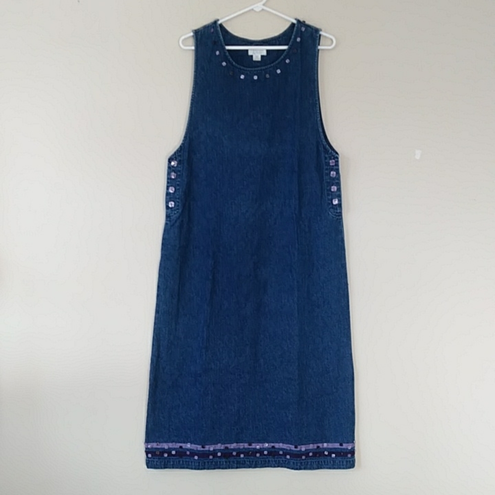 Christopher & Banks Cotton Overall Dress M Blue